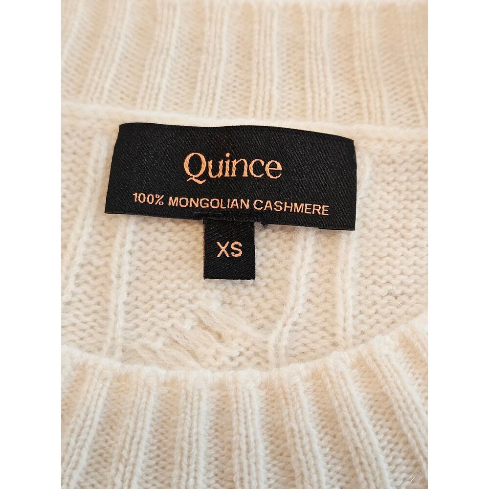 Quince 100% Mongolian Cashmere Cable Knit Sweater Ivory Cream Cropped XS - Picture 3 of 7
